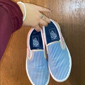 Pink, Blue, Yellow Striped Slip On Vans